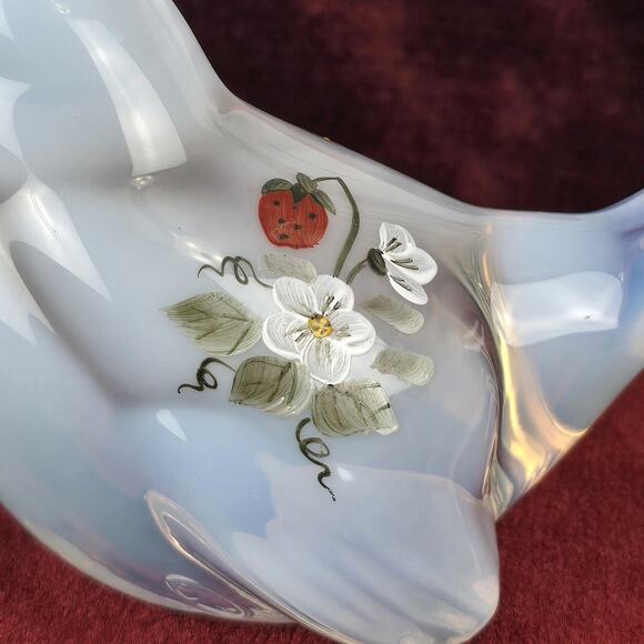 Fenton Glass Opalescent Strawberries & Flowers Hand Painted Bird Signed - Picture 3 of 16